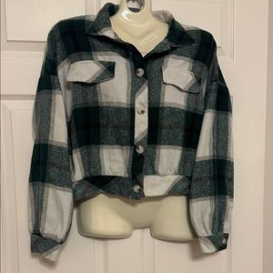 Cropped Plaid Button-Up Flannel Shacket